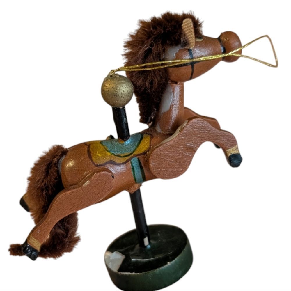 Vintage miniature rocking horse holiday Christmas wooden ornament‎
